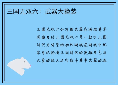 三国无双六：武器大换装